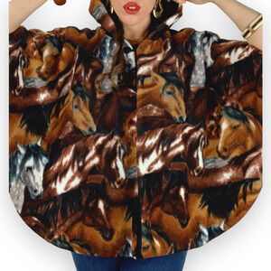Vintage western horses reversible fleece hooded cape